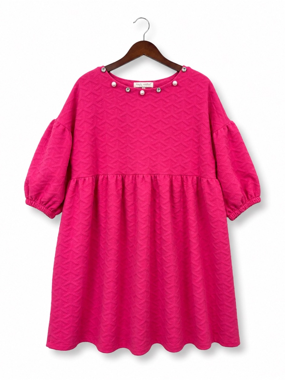Simply Southern Quilted Pearl Rhinestone Mini Dress L Pink Babydoll - Picture 2 of 9